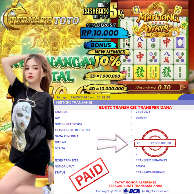 TERNATETOTO - MENANG MAHJONG WAYS  Rp. 23,000,000,-